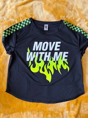 Zumba 'Move With Me' Graphic Tee - Black with Neon Green Flame Cropped